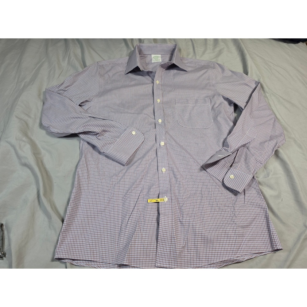 Brooks Brothers Milano Non-Iron Supima Cotton Stretch Check Dress Shirt 15 32
